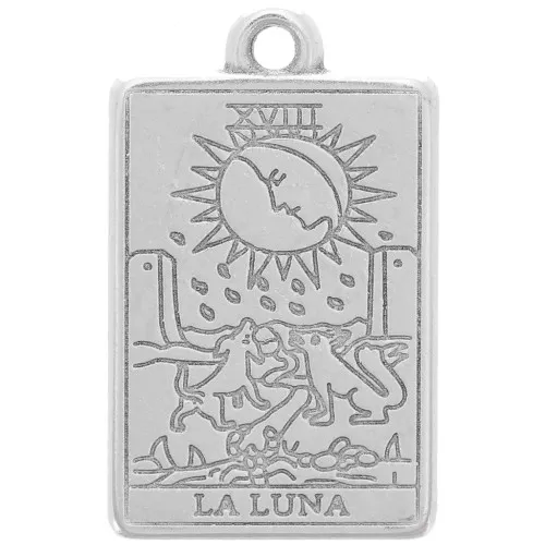 23x14mm Tarot card pendant - The Moon - Antique silver plating x1