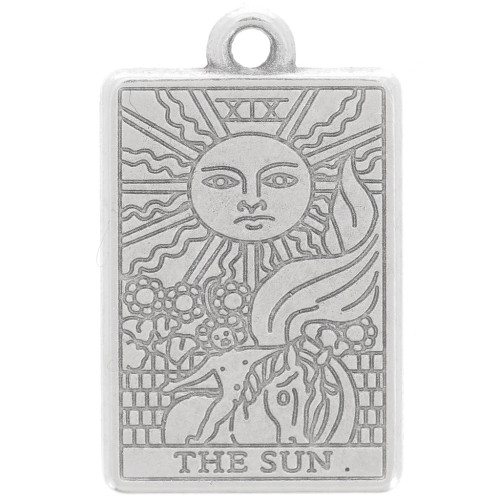 23x14mm Tarot card pendant - The sun - Antique silver plating x1