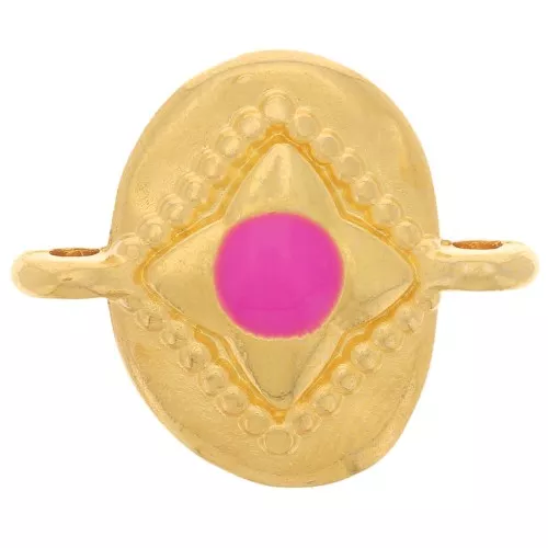 18x15mm Oval spacer star pattern & epoxy resin - Fine gold plated - Fuchsia x1
