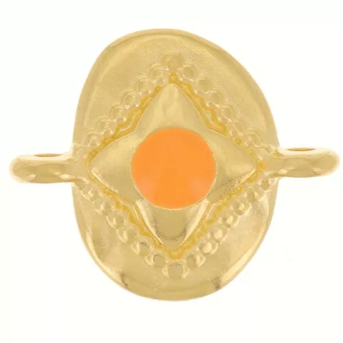 18x15mm Oval spacer star pattern & epoxy resin - Fine gold plated - Orange x1