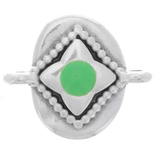 18x15mm Oval spacer star pattern - Antique sterling silver veneer - Green x1