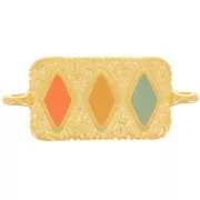28x12mm Rectangular rhombus pattern spacer - Fine gold Plated - Pastel x1