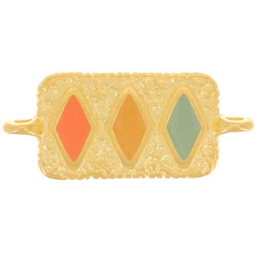 28x12mm Rectangular rhombus pattern spacer - Fine gold Plated - Pastel x1