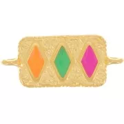 28x12mm Rectangular rhombus pattern spacer - Fine gold Plated - Multicolored x1