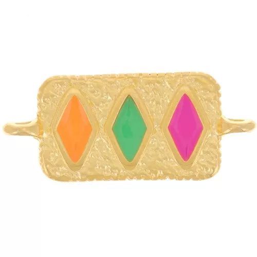 28x12mm Rectangular rhombus pattern spacer - Fine gold Plated - Multicolored x1