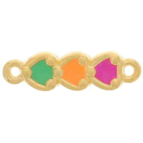 23x7mm 3 hearts with epoxy resin - Fine gold plated - Multicolored x1