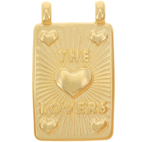 29x17mm Rectangle pendant - hearts - Fine Gold plated x1