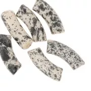 35x11 mm curved tube beads in opaque acrylic - Beige Mottled Black x6