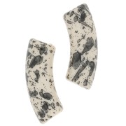 35x11 mm curved tube beads in opaque acrylic - Beige Mottled Black x6