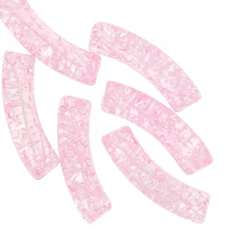 32x8mm transparent acrylic tube beads with crackle effect - Light pink x6