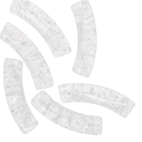 32x8mm Clear acrylic curved tube beads crackle effect - Clear x6