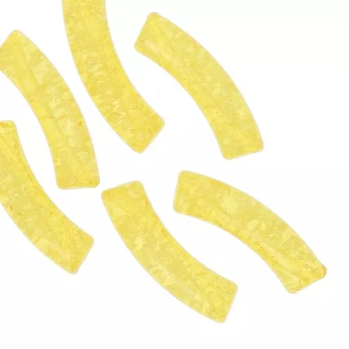32x8 mm clear acrylic curved tube beads with crackle effect - Yellow x6