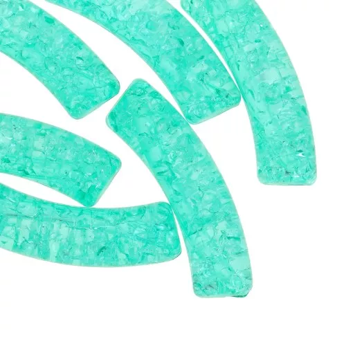 Beads tube curved 32x8mm acrylic transparent crackle effect turquoise green x6