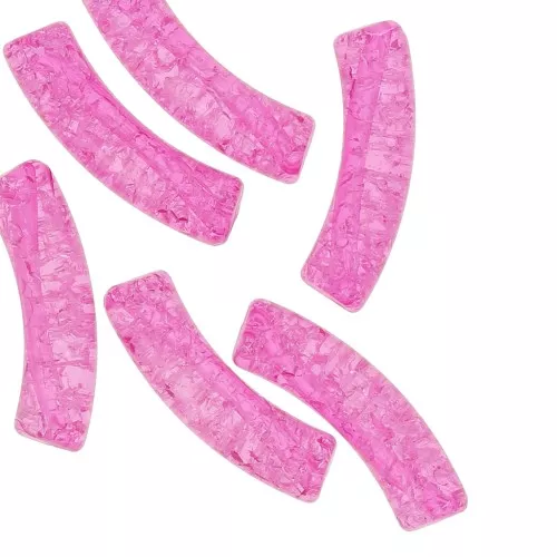 32x8 mm clear acrylic curved tube beads with crackle effect - Fuchsia x6