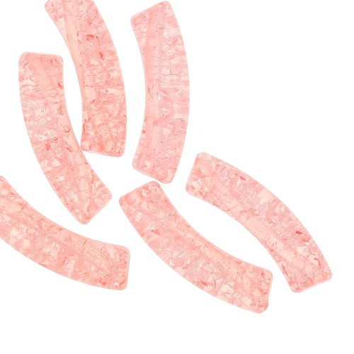 32x8mm Clear acrylic curved tube beads crackle effect - Salmon x6