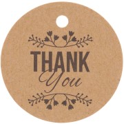30mm Round labels - Thank You - floral - Kraft x100|raw }}
