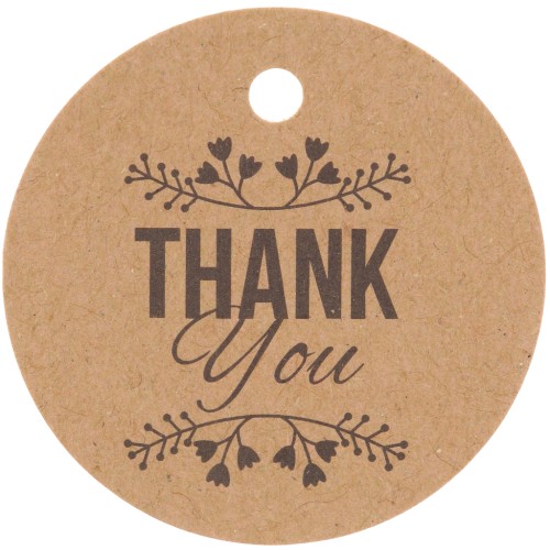 30mm Round labels - Thank You - floral - Kraft x100