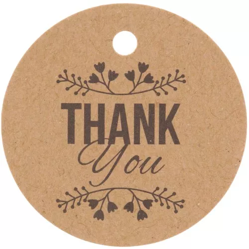 30mm Round labels - Thank You - floral - Kraft x100