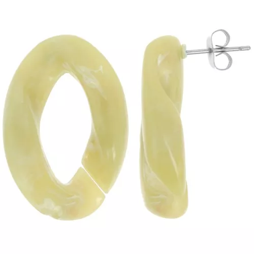 29.5x20mm Oval Twisted Stud Earrings - Marbled Lime - White x2