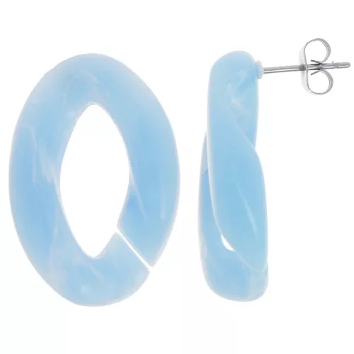 29.5x20mm Oval Twisted Stud Earrings - Light Blue Marbled - White x2