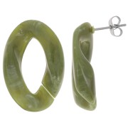 29.5x20mm Oval Twisted Stud Earrings - Marbled Olive - White x2|raw }}