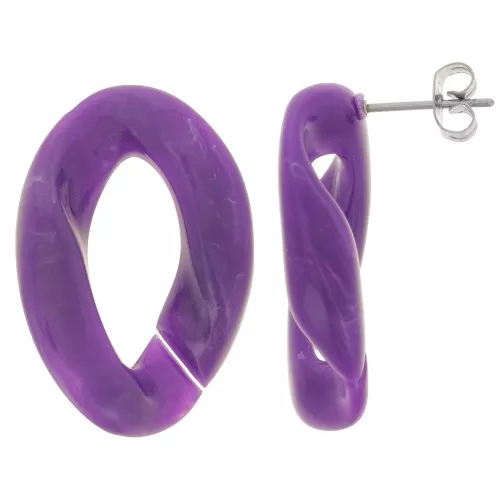 29.5x20mm Oval Twisted Stud Earrings - Marbled Purple - White x2