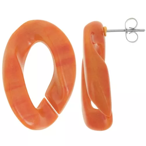 29.5x20mm Oval Twisted Stud Earrings - Marbled Terracotta x2