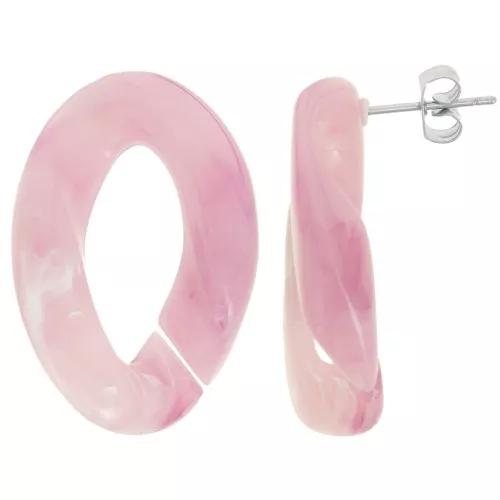 29.5x20mm Oval Twisted Stud Earrings - Light Pink Marble x2