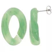29.5x20mm Oval Twisted Stud Earrings - Green Marble x2