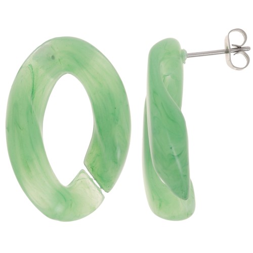 29.5x20mm Oval Twisted Stud Earrings - Green Marble x2