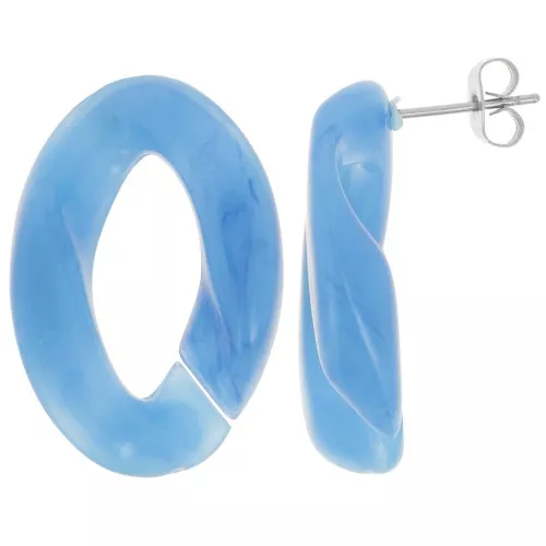 29.5x20mm Oval Twisted Stud Earrings - Marbled Blue - Dark Blue x2