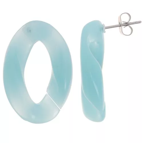 29.5x20mm Oval Twisted Stud Earrings - Lagoon blue x2