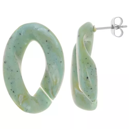 29.5x20mm Oval Twisted Stud Earrings - Grey green - Black speckled x2