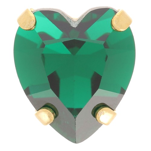 11x10mm Aurora Crystal setting A4831 Antique Heart - Gold Tone - Emerald x1