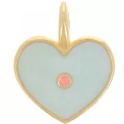 24x19mm Heart pendant epoxy resin - Fine gold Plated - Sky blue pearl x1