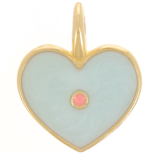 24x19mm Heart pendant epoxy resin - Fine gold Plated - Sky blue pearl x1
