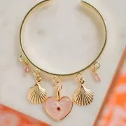 24x19mm Heart pendant epoxy resin - Fine gold Plated - Sky blue pearl x1