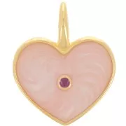 24x19mm Heart pendant epoxy resin - Fine gold Plated - light pink Pearl x1