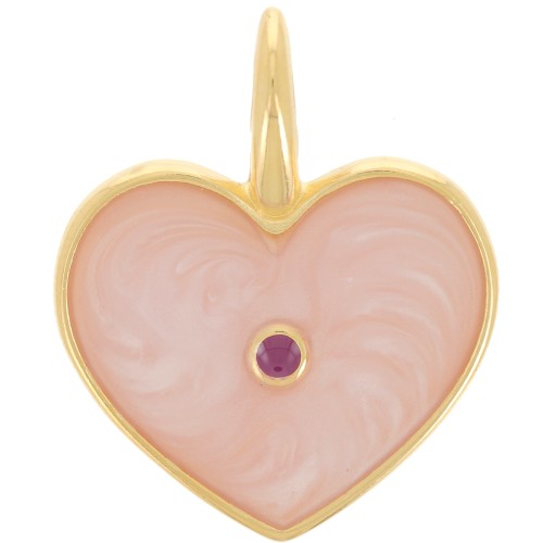 24x19mm Heart pendant epoxy resin - Fine gold Plated - light pink Pearl x1