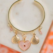 24x19mm Heart pendant epoxy resin - Fine gold Plated - light pink Pearl x1