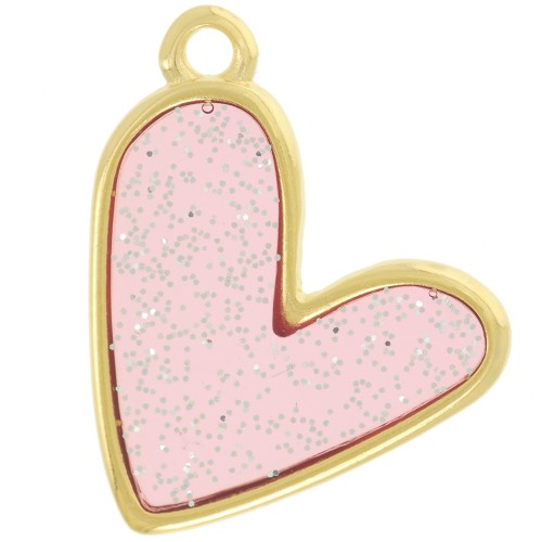 21x18mm Heart pendant epoxy vitrail - Fine Gold Plated - Pink - Silver x1