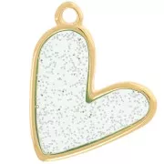 21x18mm Heart pendant epoxy vitrail - Fine Gold Plated - Blue - silver x1