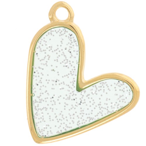 21x18mm Heart pendant epoxy vitrail - Fine Gold Plated - Blue - silver x1