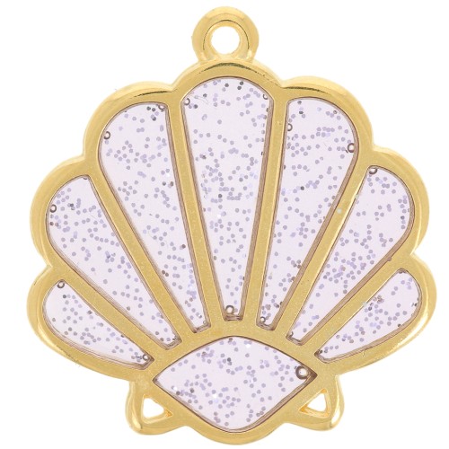 25x23mm Shell pendant epoxy vitrail - Fine gold Plated - Purple- Silver glitter x1