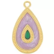 27x16mm Pendant drop with epoxy resin - Fine gold plated - Lilac pearl x1