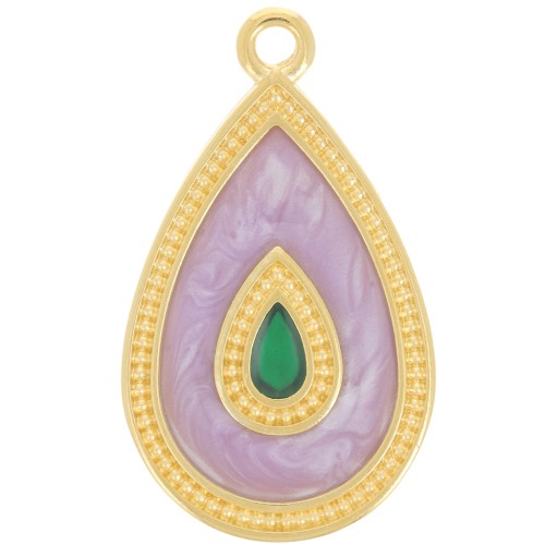 27x16mm Pendant drop with epoxy resin - Fine gold plated - Lilac pearl x1