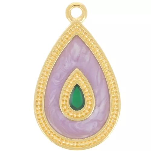 27x16mm Pendant drop with epoxy resin - Fine gold plated - Lilac pearl x1