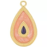 27x16mm Pendant drop with epoxy resin - Fine gold plated - Salmon pearl x1