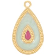 27x16mm Pendant drop with epoxy resin - Fine gold plated - Mint pearl x1