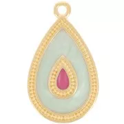 27x16mm Pendant drop with epoxy resin - Fine gold plated - Mint pearl x1